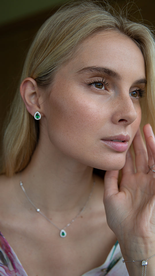 Emile Stud Earrings Emerald Green Sterling Silver