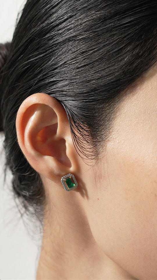Eton Stud Earrings Emerald Green Sterling Silver