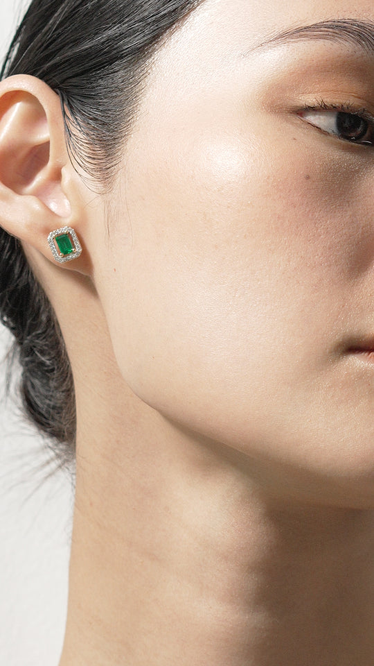Eton Stud Earrings Emerald Green Sterling Silver