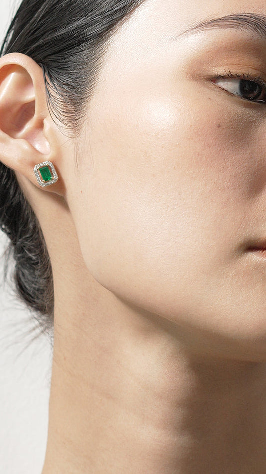 Eton Stud Earrings Emerald Green Sterling Silver