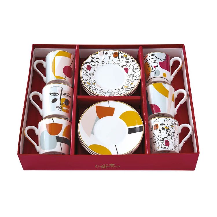 A set of 6 porcelain coffee cups with porcelain saucers-Modernism