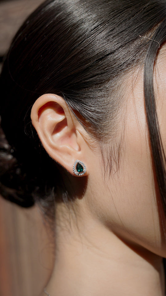 Emile Stud Earrings Emerald Green Sterling Silver