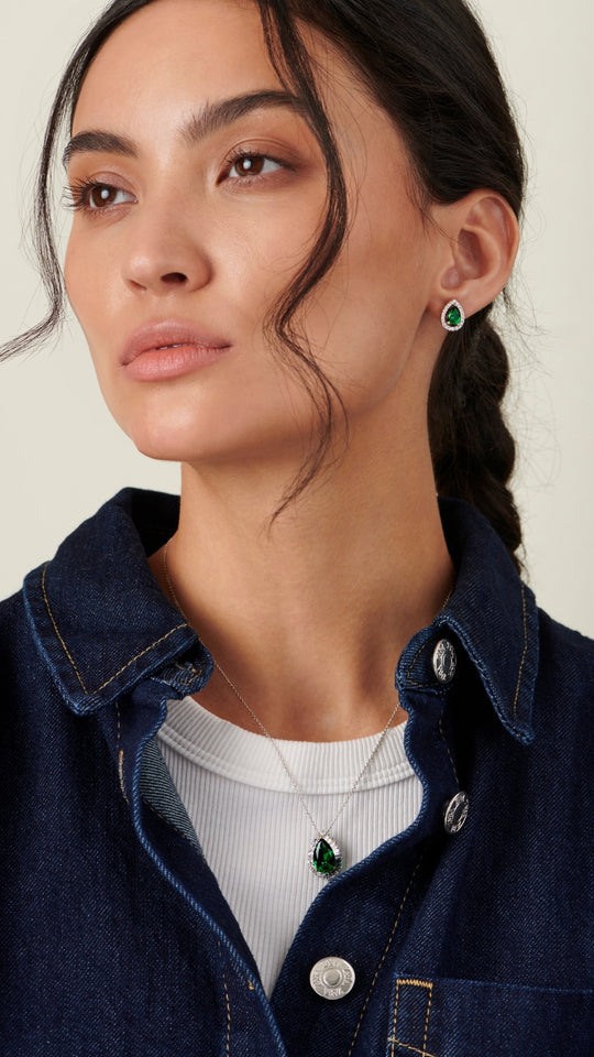 Emile Stud Earrings Emerald Green Sterling Silver