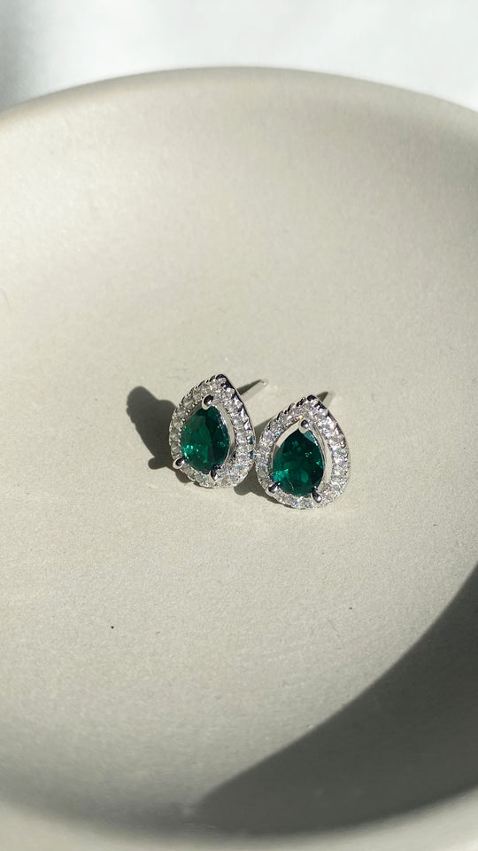 Emile Stud Earrings Emerald Green Sterling Silver
