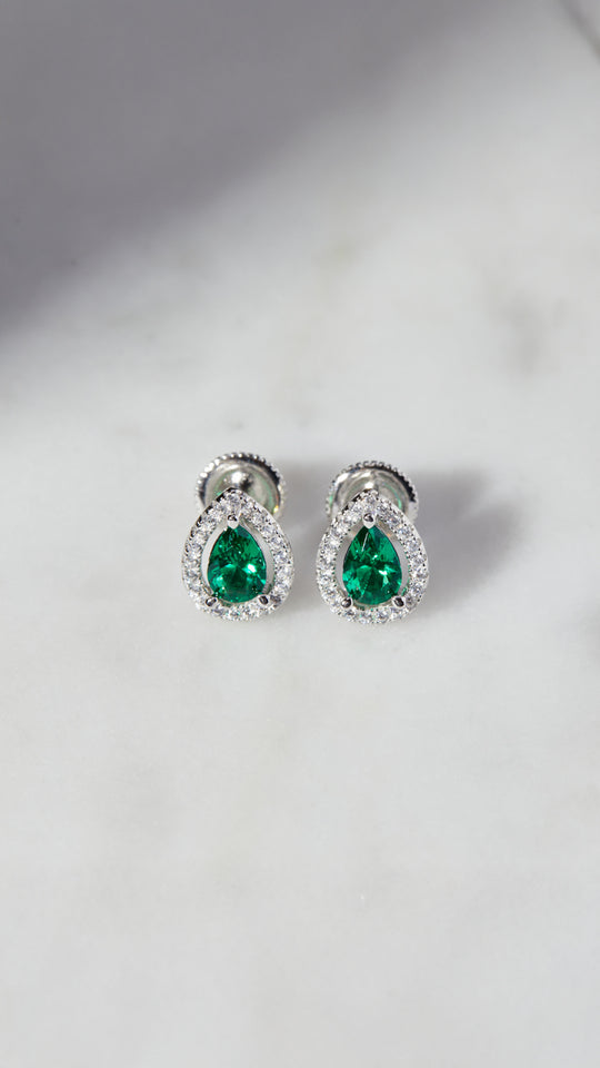 Emile Stud Earrings Emerald Green Sterling Silver