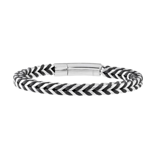 Steel and leather bracelet