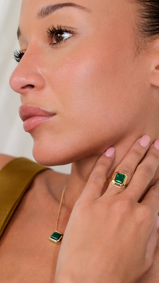 Lily Ring Emerald Green Gold Vermeil