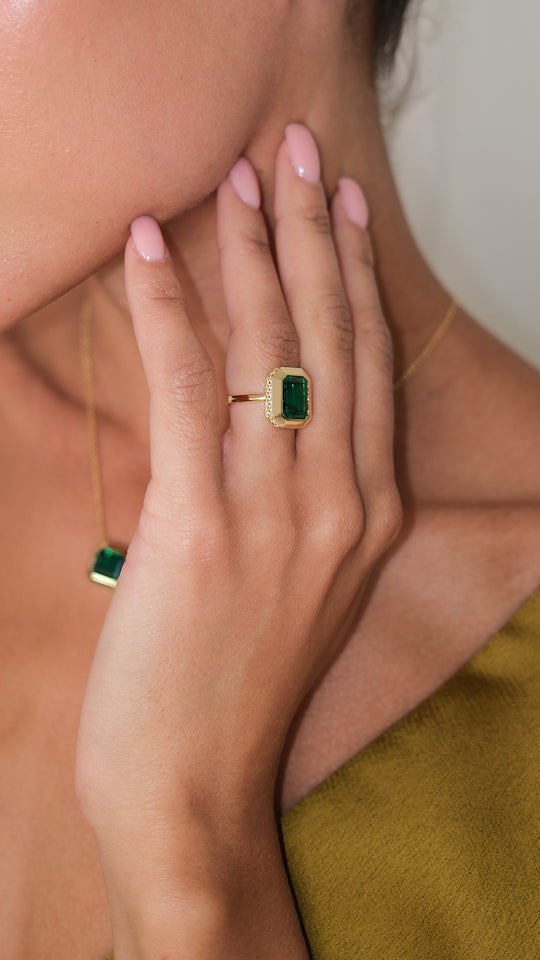 Lily Ring Emerald Green Gold Vermeil