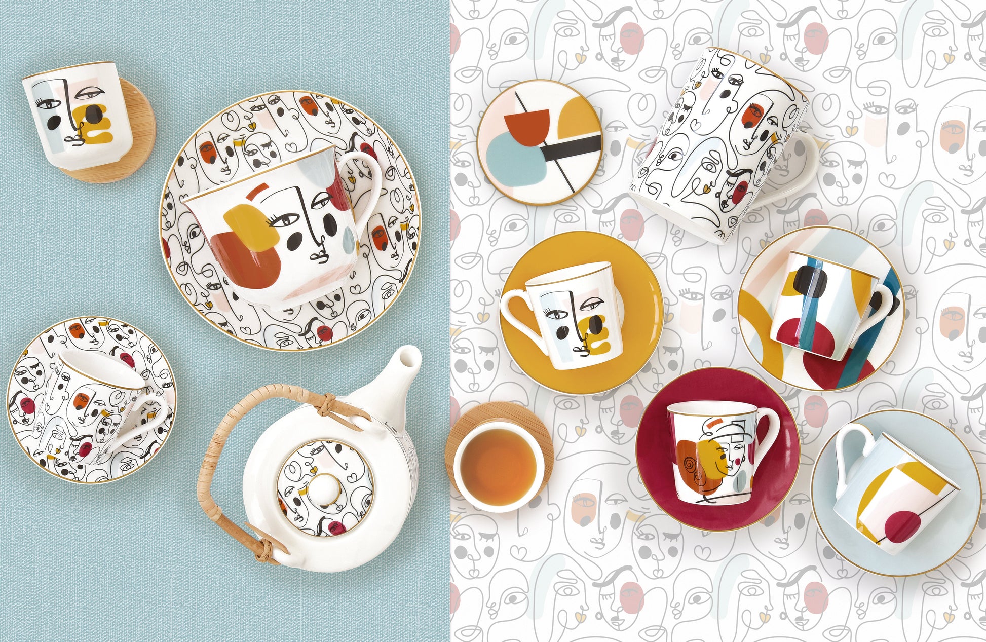 A set of 6 porcelain coffee cups with porcelain saucers - Shukha Online Store