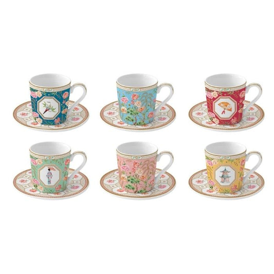 Set 6 coffee cups & saucers in porcelain 100 ml in gift box JARDINS D'ORIENT
