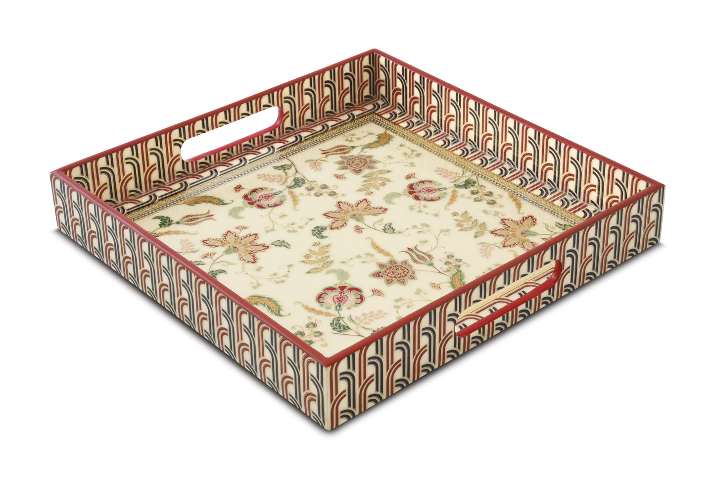 Square MDF tray 30x30x4,5 cm in c.b. PAISLEY BEIGE