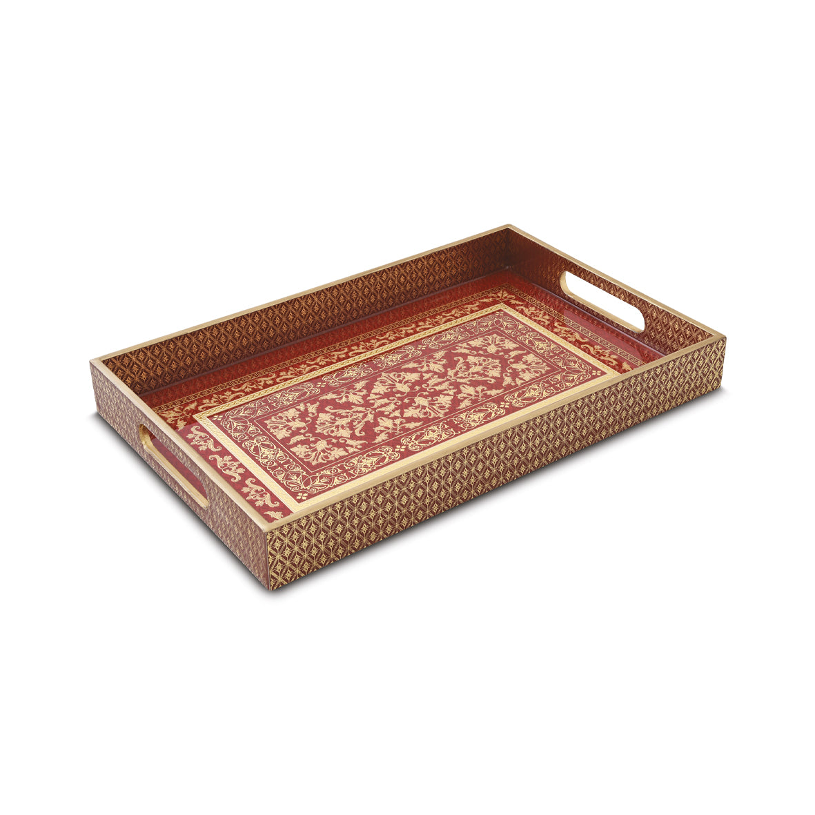 Rect.MDF tray 40×25,5×4,5 cm in c.b. BAROQUE RED