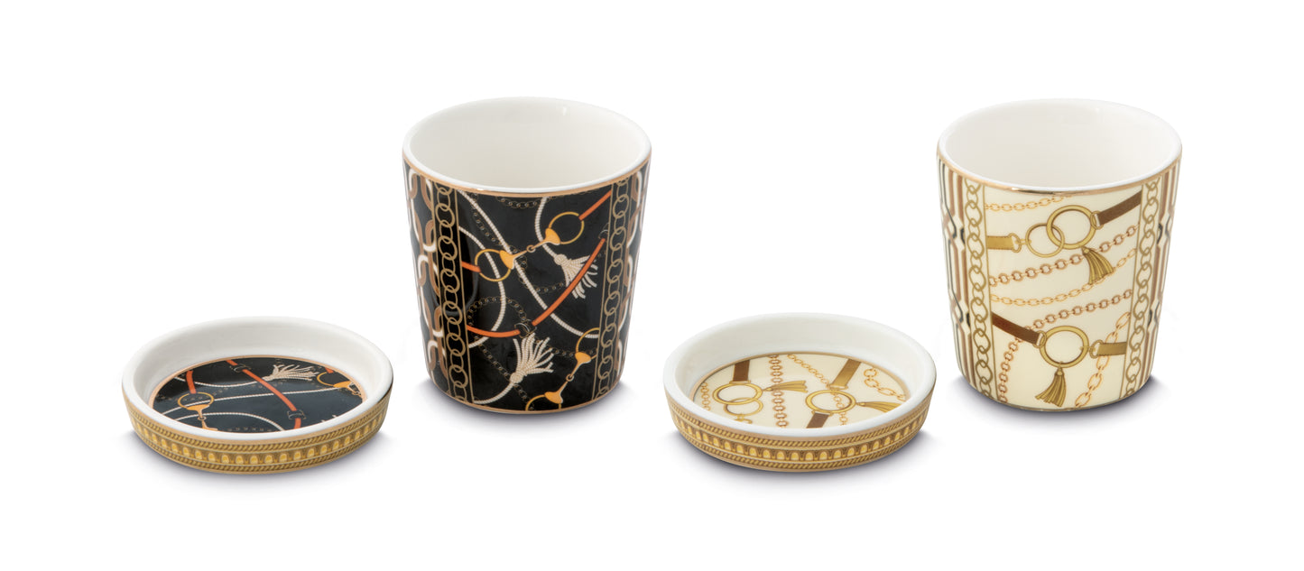 Set 2 porcelain cups 90ml with lid in gift box LUXURY CHAIN