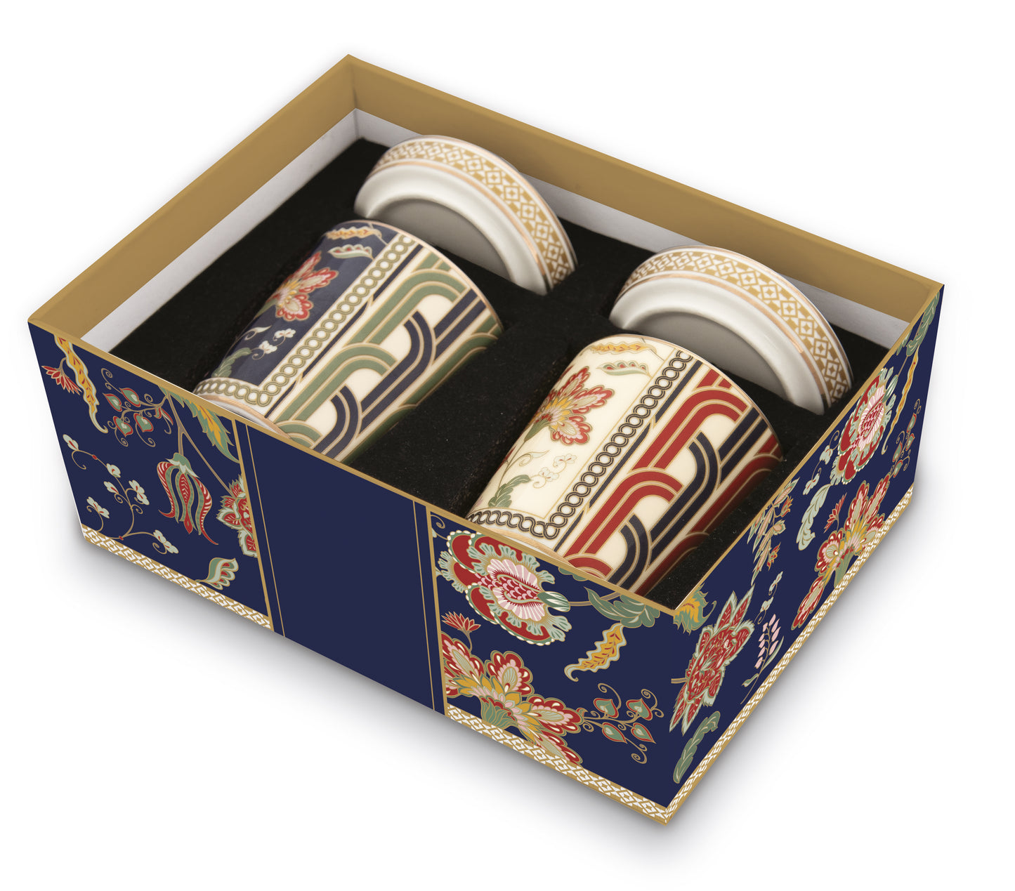 Set 2 porcelain cups 90ml with lid in gift box PAISLEY