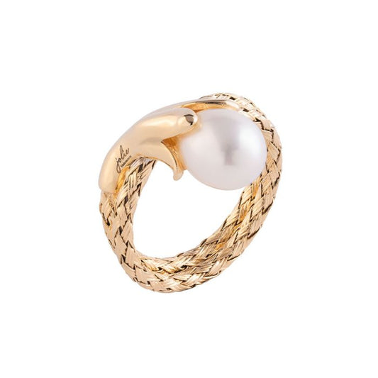 Jolie Ring with Striped Texture and Pearl Bud - M