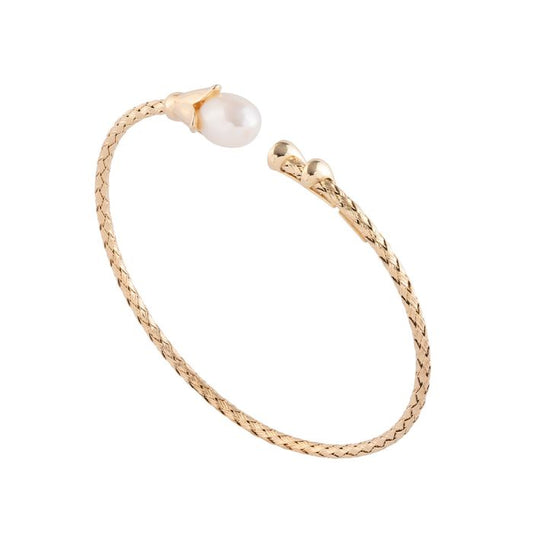 Jolie rigid bracelet with striped texture and pearl bud