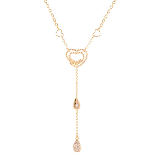 Tulipe necklace with central heart and chain with pendants