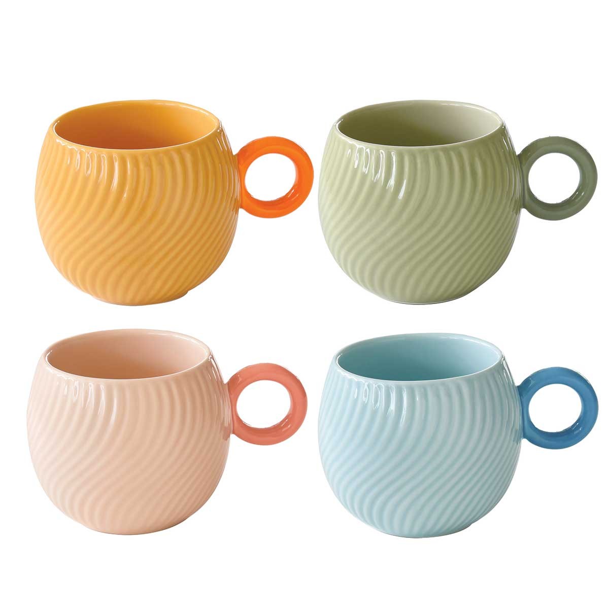Set 4 porc.mugs 350 ml in color box WAVES