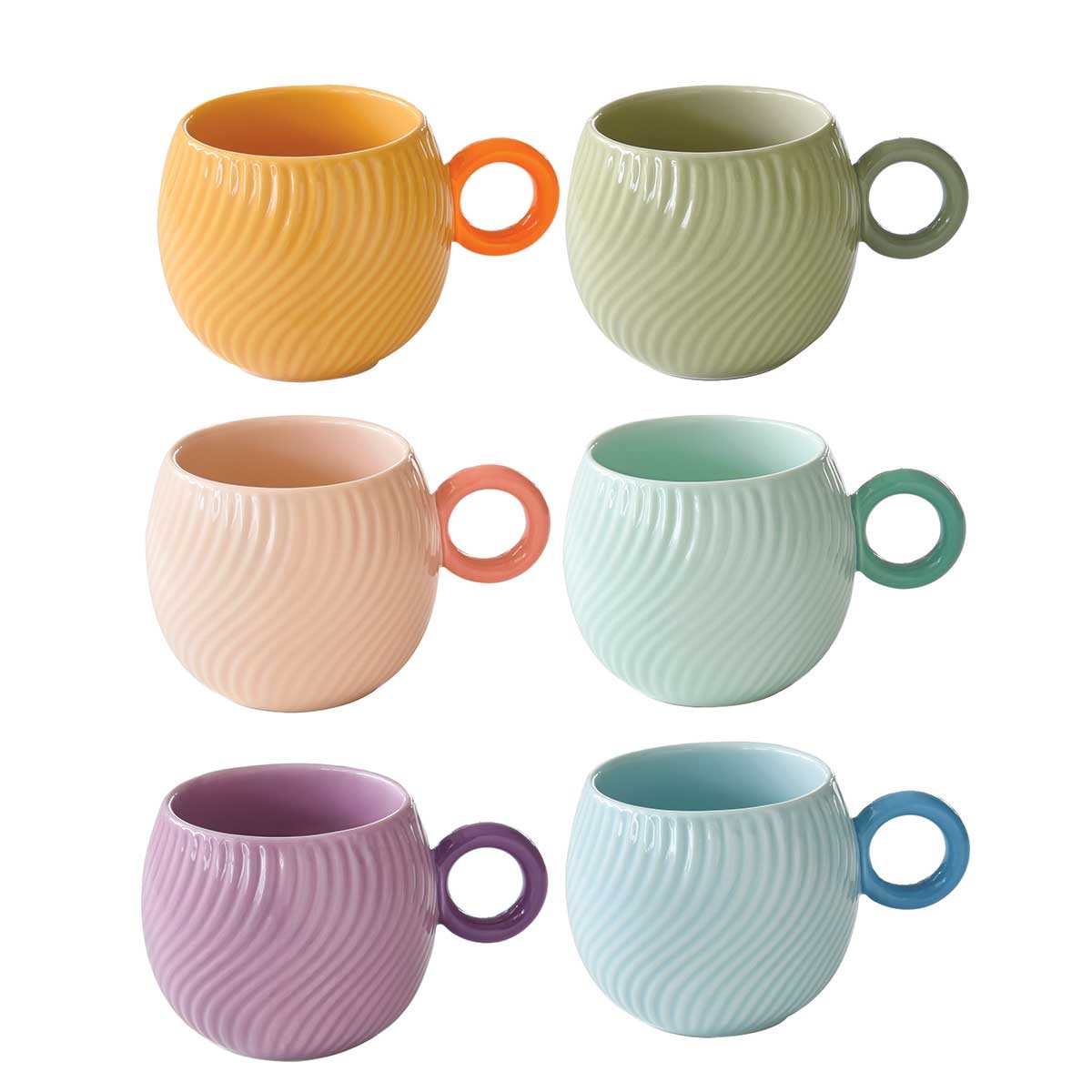 Set 6 porc.coffee cups 90 ml in color box WAVES