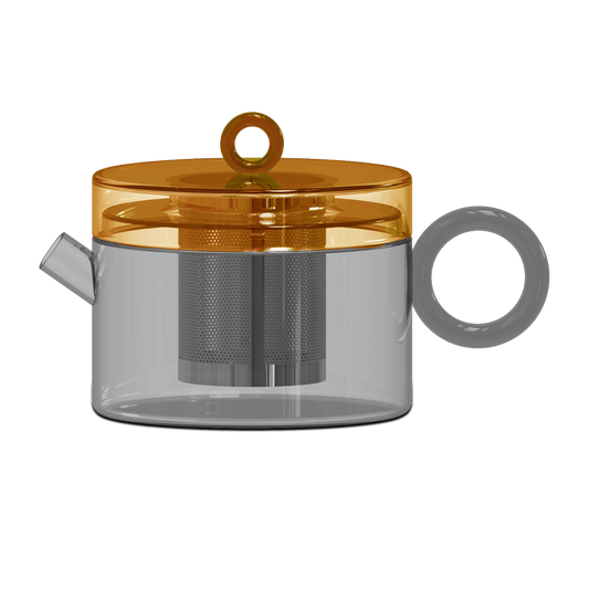 Borosilicate glass teapot with ring handle.